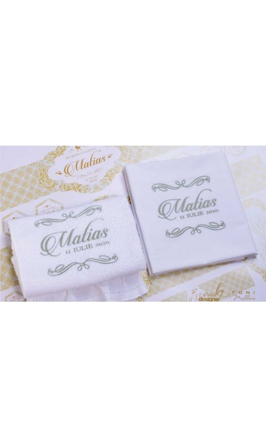 Trusou de botez de lux cu gold si verde menta si motive baroc Luxury 10